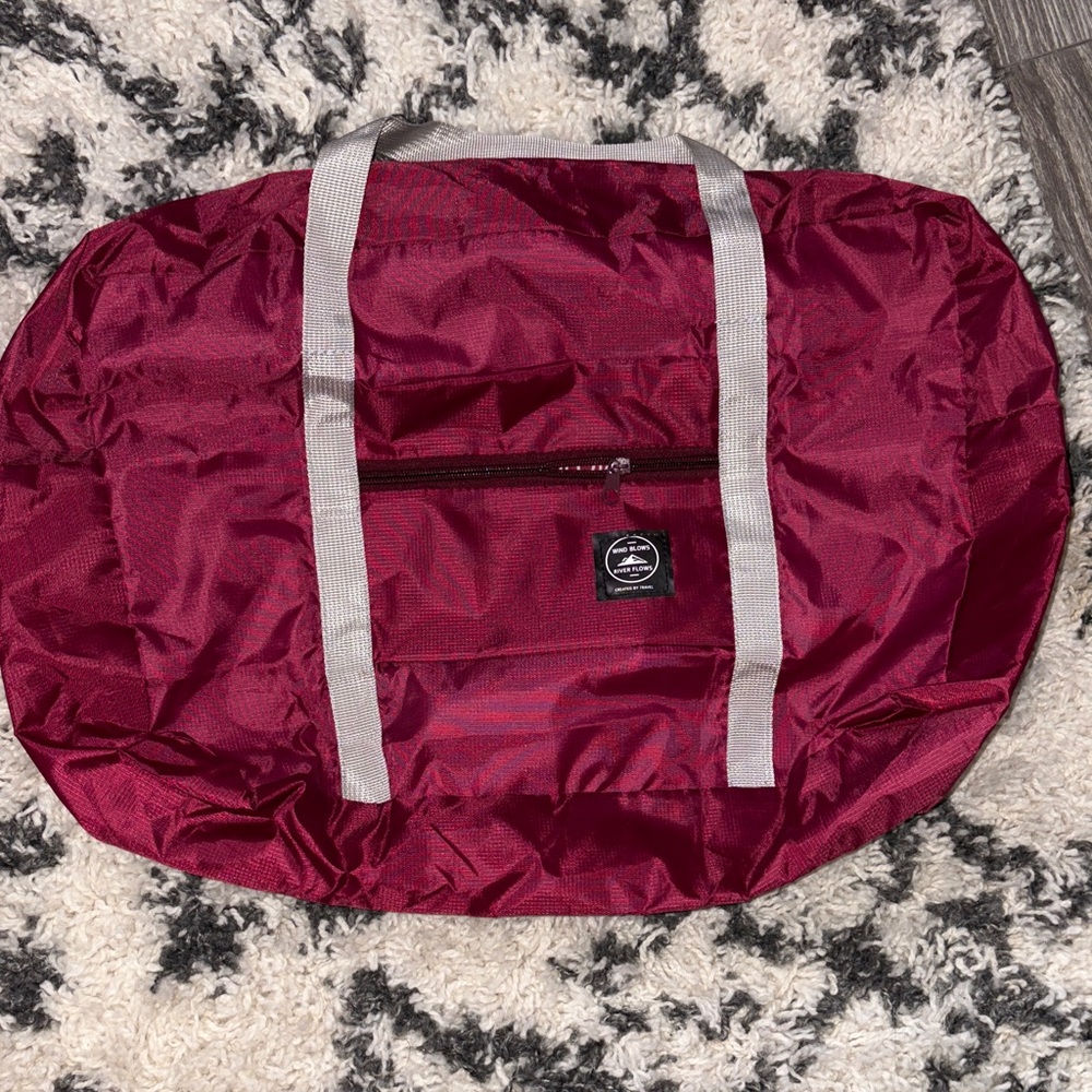 Burgundy Duffel Bag with Gray Straps